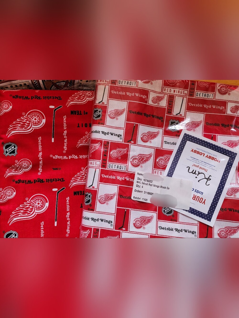 8 Yards Detroit Red Wings Cotton Fabric